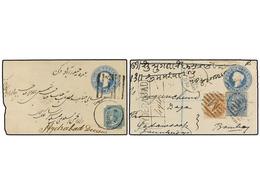 763 INDIA INGLESA. 1879. Two Postal Stationary Envelopes Uprated <B>4 Annas</B> And <B>1/2+2 Annas</B> Send Registered. - Sonstige & Ohne Zuordnung