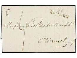 792 MAURICIO. 1816 (Juin 8). ILE MAURICE To PLOERMEL. Entire Letter With <B>34/ST MALO</B> Entry Mark, Rated <I>'S'</I>. - Other & Unclassified