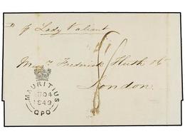 806 MAURICIO. 1849. MAURITIUS To LONDON. Folded Letter, Endorsed <I>'pr. Lady Valiant'</I> Black Crowned <B>MAURITIUS/GP - Other & Unclassified