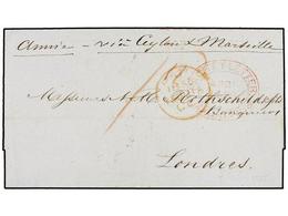 811 MAURICIO. 1855. MAURITIUS To LONDON. Folded Letter, Endorsed <I>'Ammie, Via Ceylon And Marseille'</I>, Red Oval <B>P - Autres & Non Classés