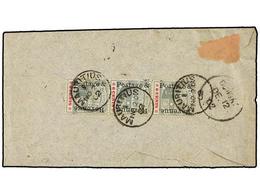 815 MAURICIO. 1902. MAURITIUS To BOMBAY (India). <B>6 Cents.</B> Strip Of Three, Sent Registered. - Altri & Non Classificati