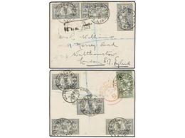 820 NUEVAS HEBRIDAS. 1929. <B>VILA.</B> NEW HEBRIDAS To LONDON. <B>2 D.</B> Grey (7) And <B>10 Cts.</B> Green Franking O - Andere & Zonder Classificatie