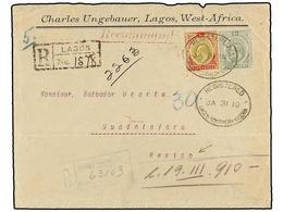 827 NIGERIA. Sg.33, 38. 1910. LAGOS To MEXICO.<B> 1/2 D.</B> And <B>4 D.</B> Registered Cover, Rare Destination Arrival  - Altri & Non Classificati