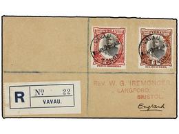 866 TONGA. Sg.49, 50. 1922. VAVAU To GREAT BRITAIN. <B>10 D.</B> And <B>1 Sh.</B> Stamps, Transit US On Reverse. - Altri & Non Classificati
