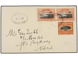 869 TONGA. Sg.39, 64 (2). 1924. NUKUALOFA To SYDNEY (Australia). <B>2 P. On 5 Sh.</B> (2) Stamps, Arrival On Reverse. - Autres & Non Classés