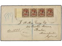 877 TURQUIA. Sg.147 (4). 1923. TURKS To ENGLAND. Envelope Franked With A Strip Of Four <B>3 D.</B> <B>WAR FAX</B> Stamp. - Autres & Non Classés