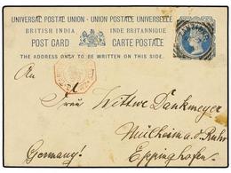 879 ZANZIBAR. 1889. ZANZIBAR To GERMANY. <B>1 1/2 Anna</B> British India Postal Stationary Card With <B>ZANZIBAR</B> Can - Andere & Zonder Classificatie