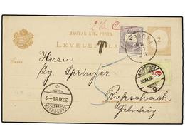 919 HUNGRIA. 1888. ZABADKA To SWITZERLAND. <B>2 Fi.</B> Postal Stationery Card Uprated With <B>2 F.</B> Lilac Stamp, Tax - Other & Unclassified