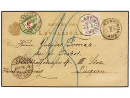 920 HUNGRIA. 1896. NAGY-SURANY To SWITZERLAND.<B> 2 Fi.</B> Postal Stationery Card Uprated With <B>2 Fi.</B> Lilac Stamp - Andere & Zonder Classificatie