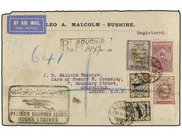 947 IRAN. Mi.543, 523, 525, 572/73. 1929 (7-IV). BUSCHIR To LONDON. <B>AIR MAIL. FIRST FLIGHT</B> (Muller 28). Colourful - Autres & Non Classés