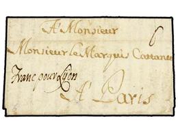 960 ITALIA. 1704 (30 Dic.). GÉNOVA A PARÍS. Carta Completa Con Texto. Manuscrito <B>FRANC POUR LYON</B> Y Tasa De <B>6.< - Other & Unclassified