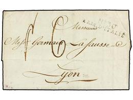 970 ITALIA. 1802. LIVOURNE A LYON. Carta Completa. Marca <B>Nº 30/ARM. D'ITALIE.</B> - Altri & Non Classificati