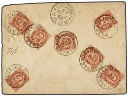 991 ERITREA. 1889. <B>10 C.</B> Carmine Rose, Seven Examples Used On Reverse Of 1889 Double Rate Registered Cover To Rom - Andere & Zonder Classificatie