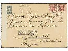 999 ERITREA. Sa.32 (2), 34. 1916. GHINDA A SUIZA. <B>10 Cts.</B> Rojo Y <B>5 Cts.</B> Verde, Etiqueta De Censura. - Sonstige & Ohne Zuordnung