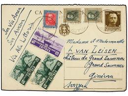 1002 ERITREA. Sa.196, 199 (2), 207 (2), 208. 1936. ASMARA A SUIZA. Entero Postal De <B>30 Cts.</B> Con Precioso Franqueo - Autres & Non Classés