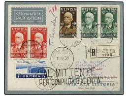 1011 ETIOPIA. 1936 (10-IX). ADDIS ABEBA A SOLLUN (Egypto). PRIMER VUELO (Longhi 36QPd). Precioso Franqueo, Al Dorso Lleg - Other & Unclassified