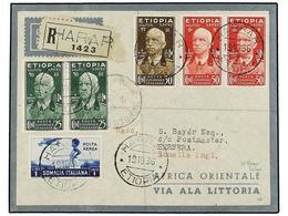 1014 ETIOPIA. 1936 (19-X). HARAR A BERBERA (Somalia). PRIMER VUELO (Longhi 3650a). Precioso Franqueo, Al Dorso Tránsitos - Autres & Non Classés