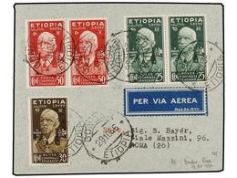 1015 ETIOPIA. 1936 (29-X). GONDAR A ROMA. PRIMER VUELO (Longhi 36YHa). Precioso Franqueo, Al Dorso Llegada. - Andere & Zonder Classificatie