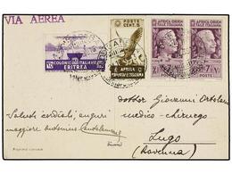 1020 ETIOPIA. 1939. ADDIS ABEBA A ITALIA. Tarjeta Postal Franqueada Con Sellos De <B>5 Cts., 7 1/2 Cts.</B> (2) Y <B>35  - Andere & Zonder Classificatie