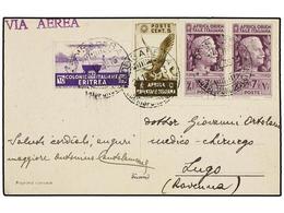 1020 ETIOPIA. 1939. ADDIS ABEBA A ITALIA. Tarjeta Postal Franqueada Con Sellos De <B>5 Cts., 7 1/2 Cts.</B> (2) Y <B>35  - Altri & Non Classificati