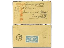 1031 JAPON. 1910. Telegram Envelope To The 'Imperial Hotel Tokyo' Cancelled By Boxed <B>POSTED FROM YOKOHAMA</B> Cachet  - Autres & Non Classés