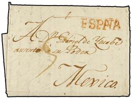 1045 MEXICO. 1802 (Septiembre). CÁDIZ A MÉXICO. Carta Completa, Marca<B> ESPAÑA</B> En Rojo Estampada En La Coruña. RARA - Other & Unclassified