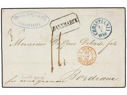 1113 NORUEGA. 1852. CHRISTIANIA To FRANCE Via Hamburg And Tour And Taxis With <B>DANEMARK</B> Entry Mark. VERY FINE. - Andere & Zonder Classificatie