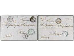 1115 NORUEGA. 1855. CHIRSTIANIA To FRANCE. 2 Covers With A Postage Paid Red<B> P.D.</B> Mark And <B>NORUEGE-QUIEVRAIN/AM - Autres & Non Classés