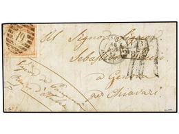 1123 PERU. Yv.8. 1864. CALLAO A GENOVA. <B>1 Dinero </B>rosa, Manuscrito 'Vapor De Panama, Reyno D'Italia' Circulada Por - Andere & Zonder Classificatie