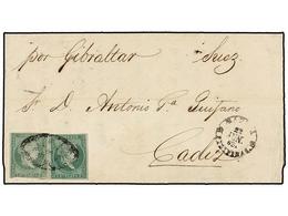 1130 FILIPINAS. 1863. MANILA A CÁDIZ. <B>1 Real</B> Verde (2), Mat.<B> PARRILLA COLONIAL</B> Y Fechador<B> MANILA/FILIPI - Andere & Zonder Classificatie