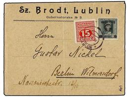 1133 POLONIA. 1919. LUBLIN A BERLÍN. <B>10 H. S. 30 H. </B>habilitado <B>POLSKA-POLZTA</B> Y Sello De Tasas Militar De A - Other & Unclassified