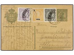 1140 PORTUGAL. 1896. FUNCHAL A ALEMANIA. Entero Postal De <B>10 Cts.</B> Verde Con Franqueo Adicional De <B>2 1/2, 5 Rei - Autres & Non Classés