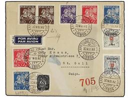 1144 PORTUGAL. 1944. LISBOA A SUIZA. Precioso Franqueo Con Sellos De La Sociedad Geográfica De Lisboa Habilitados <B>EXF - Autres & Non Classés