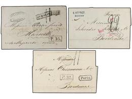 1167 RUSIA. 1859-61. RUSSIA To FRANCE. Three Covers With Various Marks And <B>P.35</B> Exchange Marks (Van Der Linden 20 - Other & Unclassified