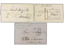 1169 RUSIA. 1867-72. RUSSIA To FRANCE. Three Covers With Different <B>P.38</B> Exchange Marks (Van Der Linden 2097, 2099 - Other & Unclassified