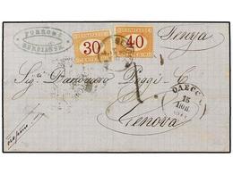 1173 RUSIA. 1874. BERDIANSK To GENOVA. Via Odessa, Taxed On Arrival With <B>30 Cts.</B> And <B>40 Cts.</B> Italian Stamp - Other & Unclassified