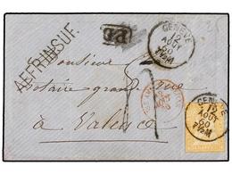 1191 SUIZA. 1860. GENEVE To FRANCE. <B>20 Rp.</B> Orange<B> AFFR. INSUF. </B> - Andere & Zonder Classificatie