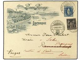 1193 SUIZA. 1901 (Aug 5). 'Hotel Beau-Rivage' Advertising Envelope Used To FRANCE With <B>25 C.</B> Blue Tied By Superb  - Other & Unclassified