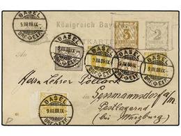 1194 SUIZA. 1908. BASEL To GERMANY. Bayern Postal Stationary Card Of <B>2 + 3 Pf.</B> Used With <B>2 Cts.</B> (4) And <B - Andere & Zonder Classificatie