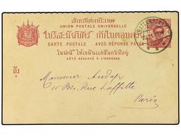 1196 TAILANDIA. 1904. Siam Postal Stationary Card <B>4 Att</B> Red Addressed To PARIS Cancelled By <B>BATTAMBONG</B> Dat - Other & Unclassified