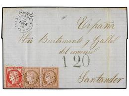 1234 VENEZUELA. 1876 (29 Febrero). CARUPANO (Venezuela) A SANTANDER (España). Circulada Con Sellos Franceses De <B>10 Ct - Altri & Non Classificati