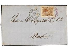1235 VENEZUELA. 1883. Cover To BORDEAUX Franked By 1882 <B>25c.</B> Brown Tied By <B>CARUPANO</B> Cds In Violet; Scarce  - Altri & Non Classificati
