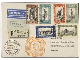 1254 ZEPPELIN. 1932 (24-X). <B>ERITREA. </B>ASMARA A BRASIL. Tarjeta Postal Circulada Por <B>GRAF ZEPPELIN</B>, Marca De - Andere & Zonder Classificatie