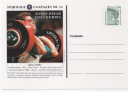 BRD Sporthilfe Ganzsache Nr. 14 Ronny Weller  - Gewichtheben Postfrisch; Postal Stationery Weight Lifting; Mint - Postales Privados - Nuevos