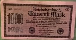 1000 ReischsBankNote Tausend Mark Berlin 15/9/1922 °Mb 102661 - Série CD  (RBD) 2 Adlers - 1000 Mark