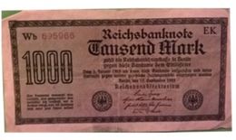 1000 ReischsBankNote Tausend Mark Berlin 15/9/1922 °Wb 695966- Série EK  (RBD) 2 Adlers - 1000 Mark