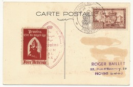 FRANCE => Vignette "Provins Cité Du Moyen Age Foire Médiévale" Sur CP Commémo - 1949 - Lettere