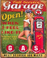 Superbe Plaque En Métal : - Full Service Garage Open ! - Tin Signs (vanaf 1961)