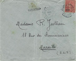 1930- Enveloppe Affr. 50 C Semeuse Oblit. D'Alexandrie + PAQUEBOT  24 Mm Noir - Correo Marítimo