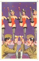 Cpsm Signée Carrière, Femmes, Pin-up, French Cancan, Soldats, Champagne - Carrière, Louis